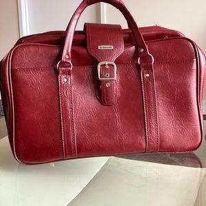 Samsonite vintage retro burgundy vinyl travel suitcase carry on duffle tote bag